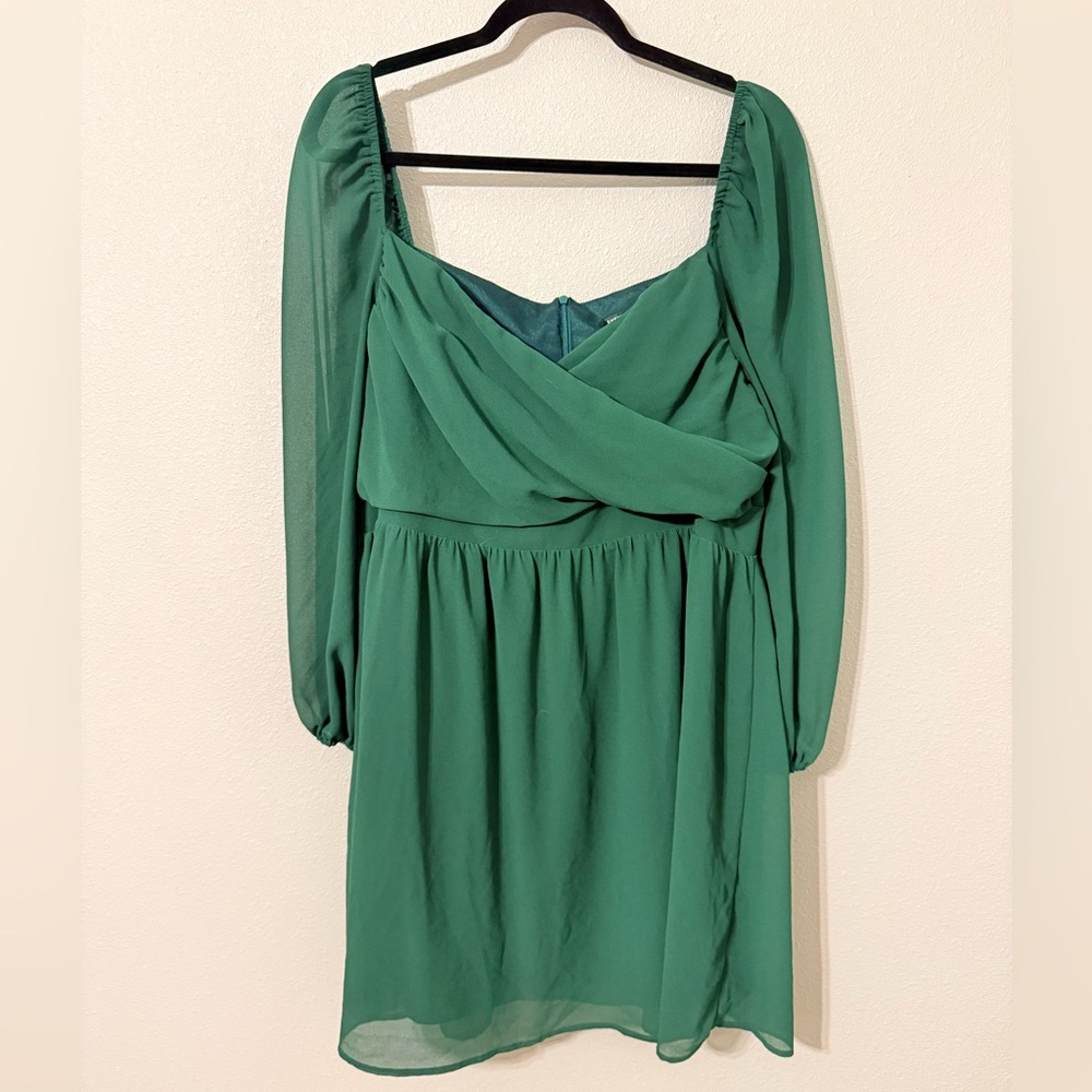 Shein Curve Lantern Sleeve Emerald Green Dress 1XL